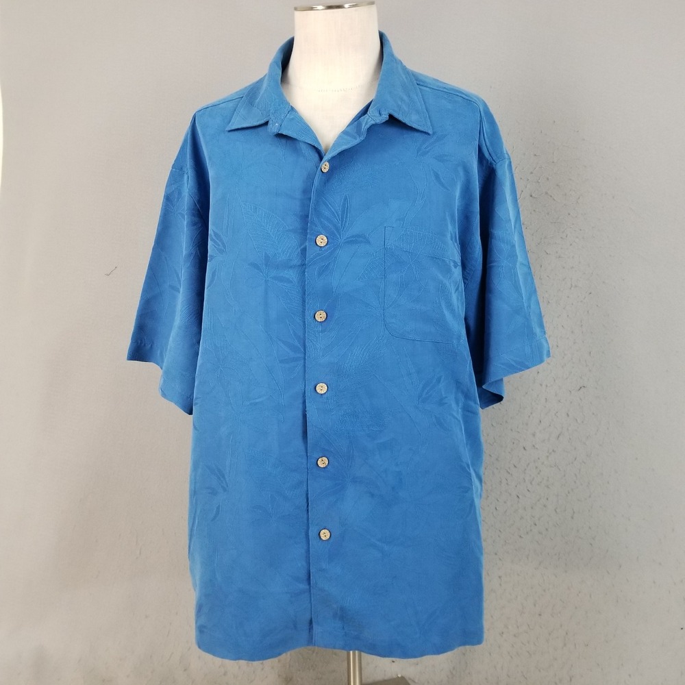 Caribbean Button Up Shirt Mens‎ 3XB Blue Tropical Jacquard Short Sleeve Relaxed